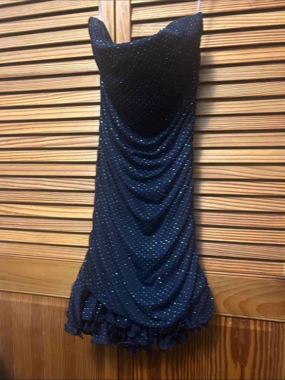 Strapless Navy Blue Sequin Ruffle Cocktail Dress